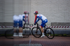 Jensen Plowright from team Groupama FDJ on his way to the pre race team presentation

Exterioo Cycling Cup
11th GP Monseré 2022 (BEL)
One day race from Hooglede to Roeselare 

©rhodephoto